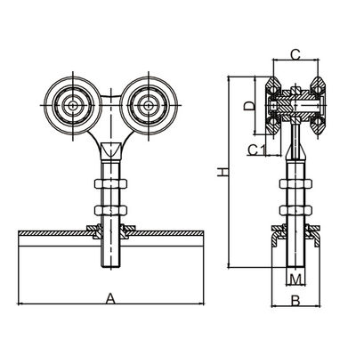 25mm أربع بكرات انزلاق بوابة شماعات عجلات دوارة مع محامل