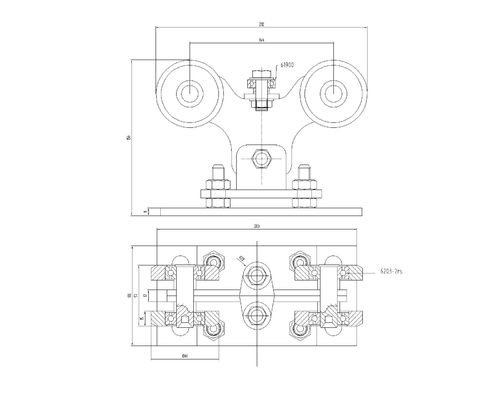 6203 Bearing Sliver Zinc قابل للتعديل انزلاق بوابة الرول مع 8 بكرات