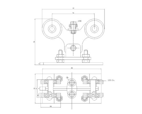 6203 Bearing Sliver Zinc قابل للتعديل انزلاق بوابة الرول مع 8 بكرات